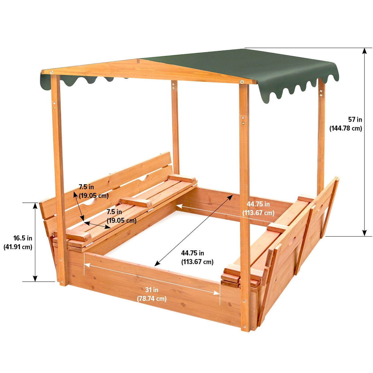 Badger Basket Convertible Cedar Canopy Sandbox with 2 Bench Seats - 46.5 inches L x 46.5 inches W x 57 inches H
