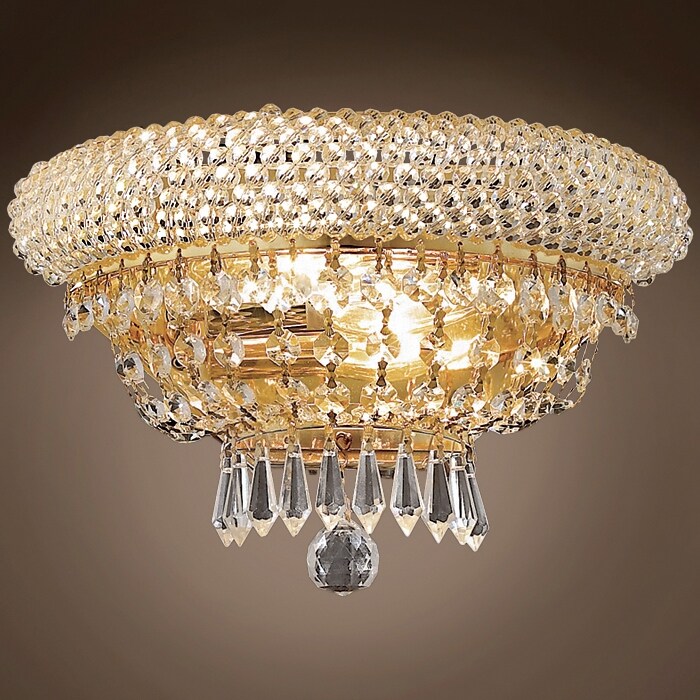 Bagel Design 2 Light 12" Gold Wall Sconce With Clear European Crystals - 8.00