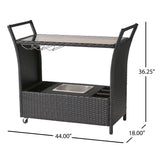 Bahama Outdoor Wicker Bar Cart with Tempered Glass Top by Christopher Knight Home