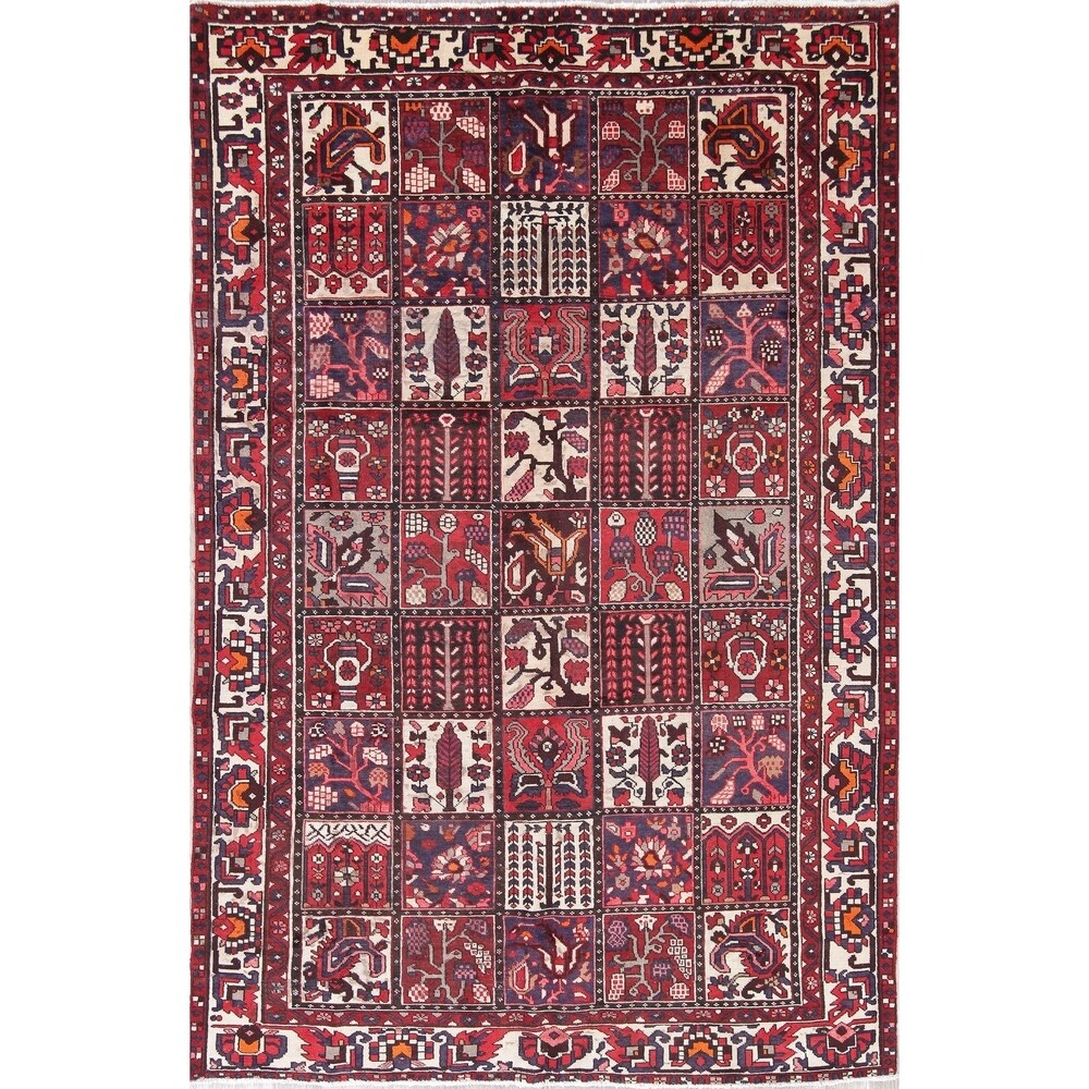 Bakhtiari All-Over Geometric Hand-Knotted Wool Persian Area Rug - 9'11" x 6'5"