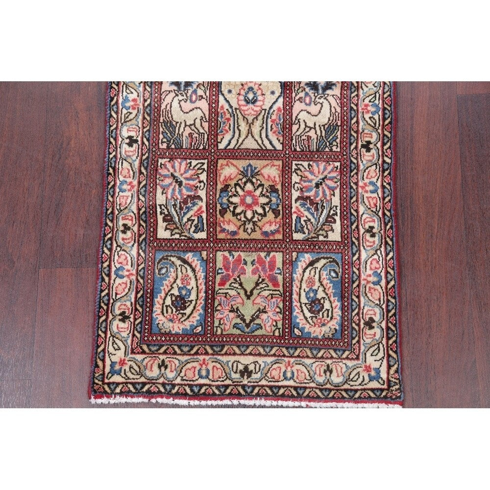 Bakhtiari Geometric Garden Design Handmade Wool Persian Rug - 4'10" x 2'0" Runner