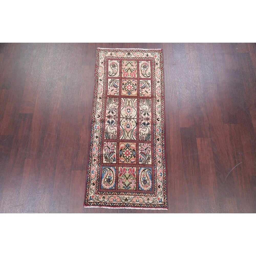 Bakhtiari Geometric Garden Design Handmade Wool Persian Rug - 4'10" x 2'0" Runner