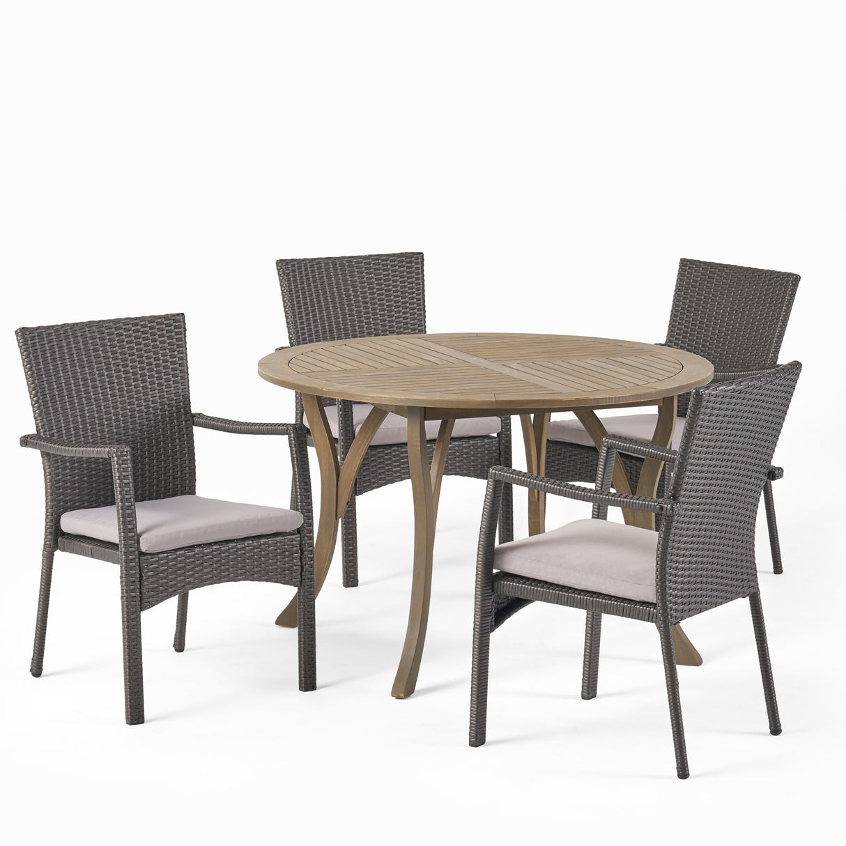 Baldwin Outdoor 5 Piece Acacia Wood and Wicker Dining Set by Christopher Knight Home