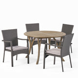 Baldwin Outdoor 5 Piece Acacia Wood and Wicker Dining Set by Christopher Knight Home