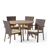 Baldwin Outdoor 5 Piece Acacia Wood and Wicker Dining Set by Christopher Knight Home