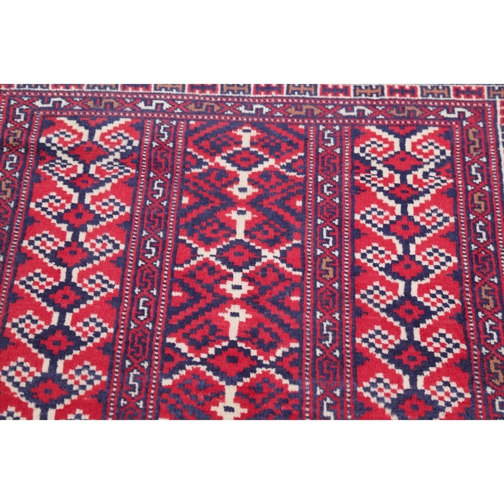 Balouch Geometric Hand-Knotted Wool Persian Oriental Area Rug - 3'7" x 2'9"