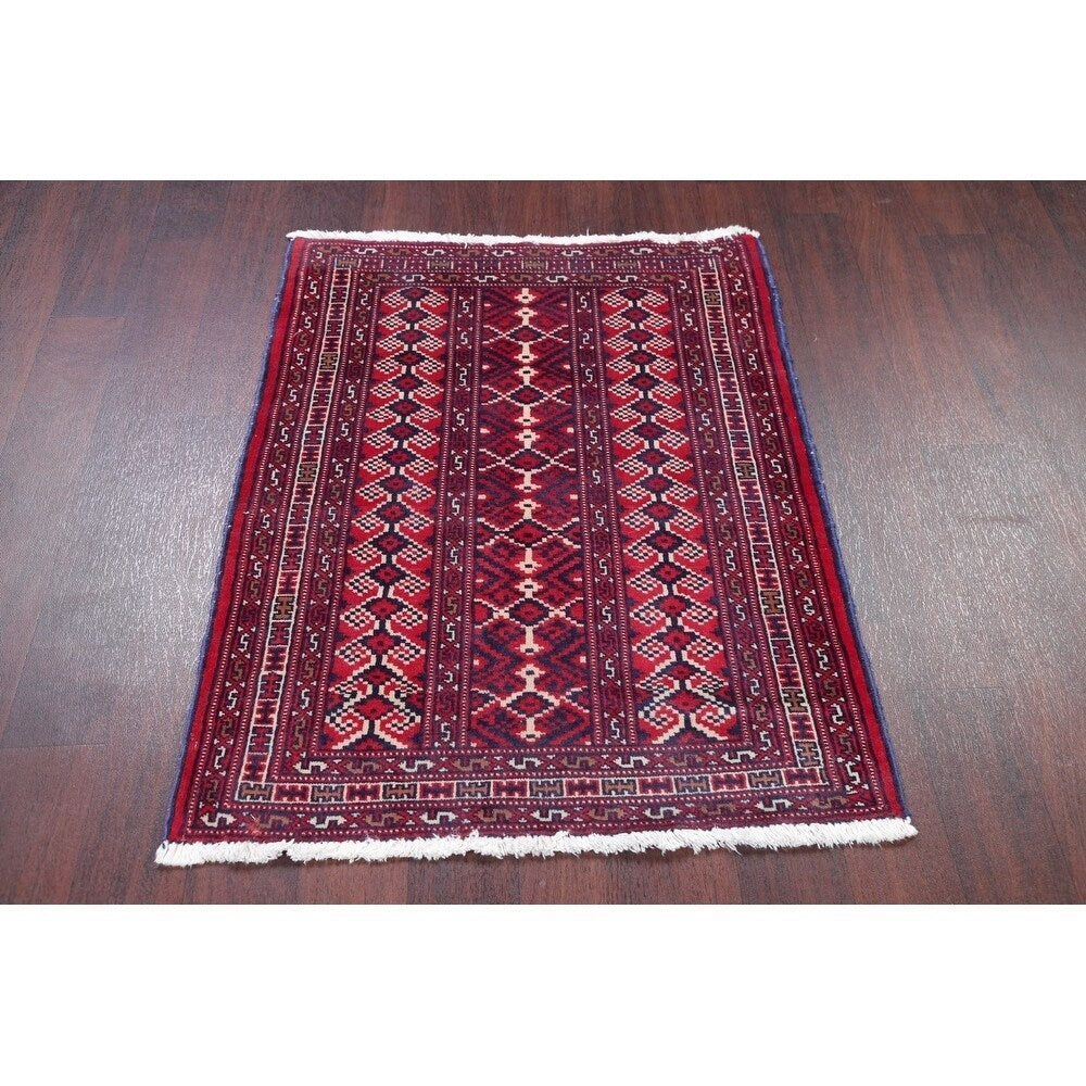 Balouch Geometric Hand-Knotted Wool Persian Oriental Area Rug - 3'7" x 2'9"