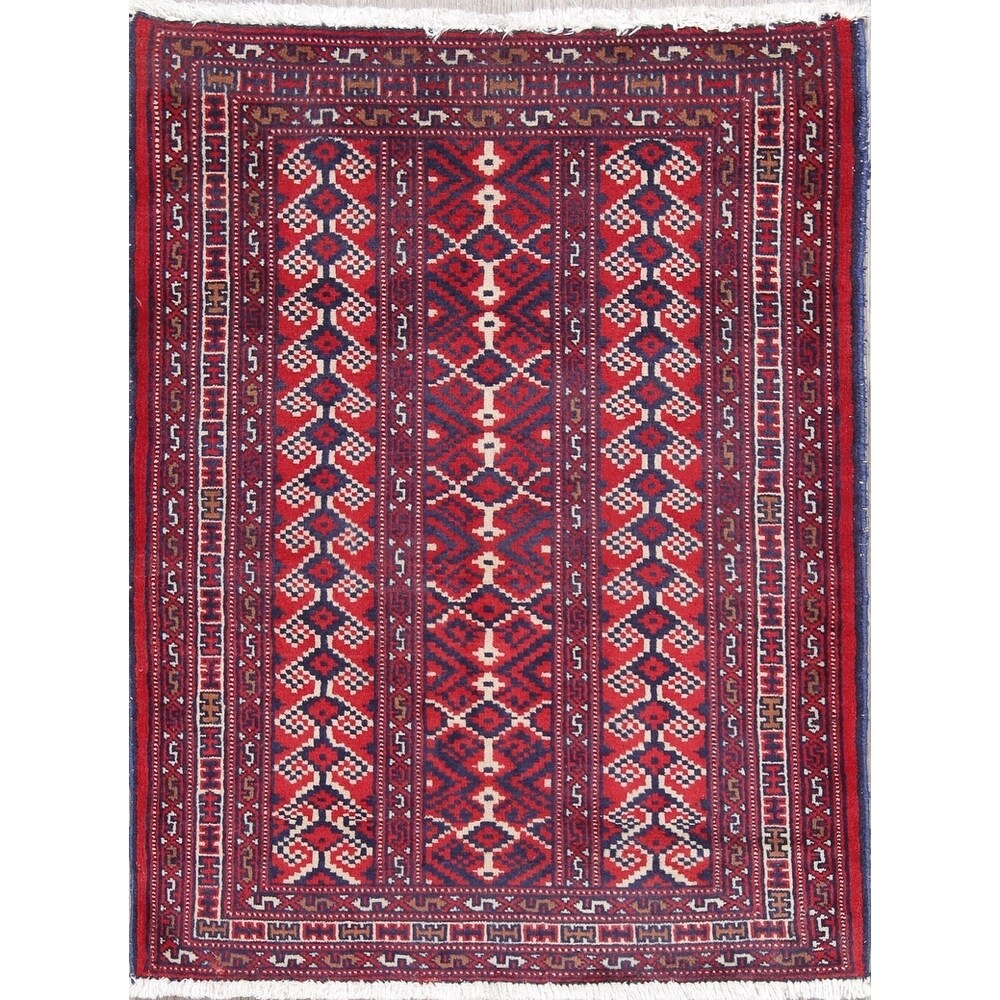 Balouch Geometric Hand-Knotted Wool Persian Oriental Area Rug - 3'7" x 2'9"