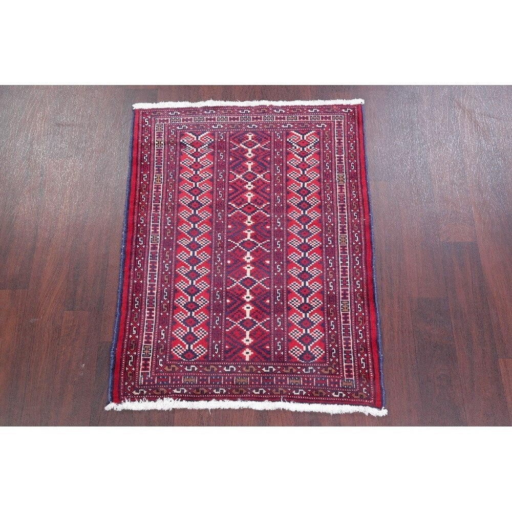 Balouch Geometric Hand-Knotted Wool Persian Oriental Area Rug - 3'7" x 2'9"