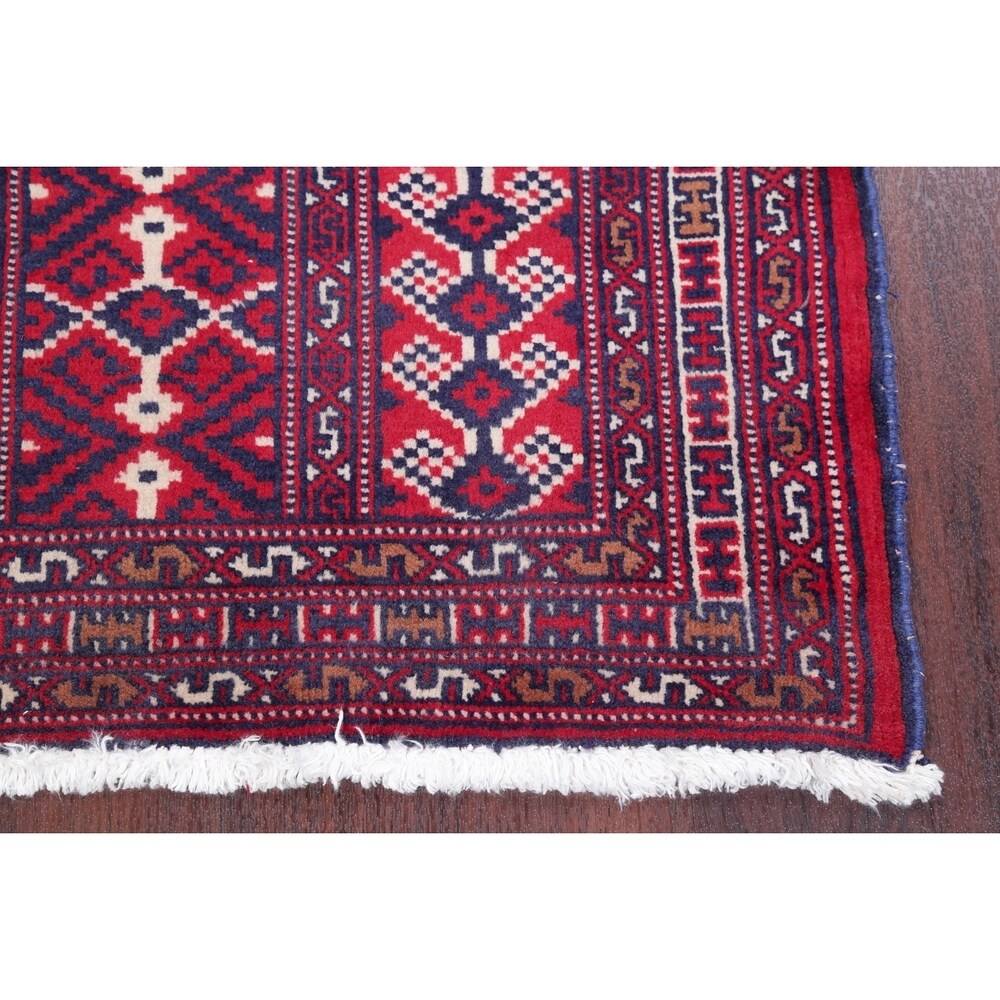 Balouch Geometric Hand-Knotted Wool Persian Oriental Area Rug - 3'7" x 2'9"