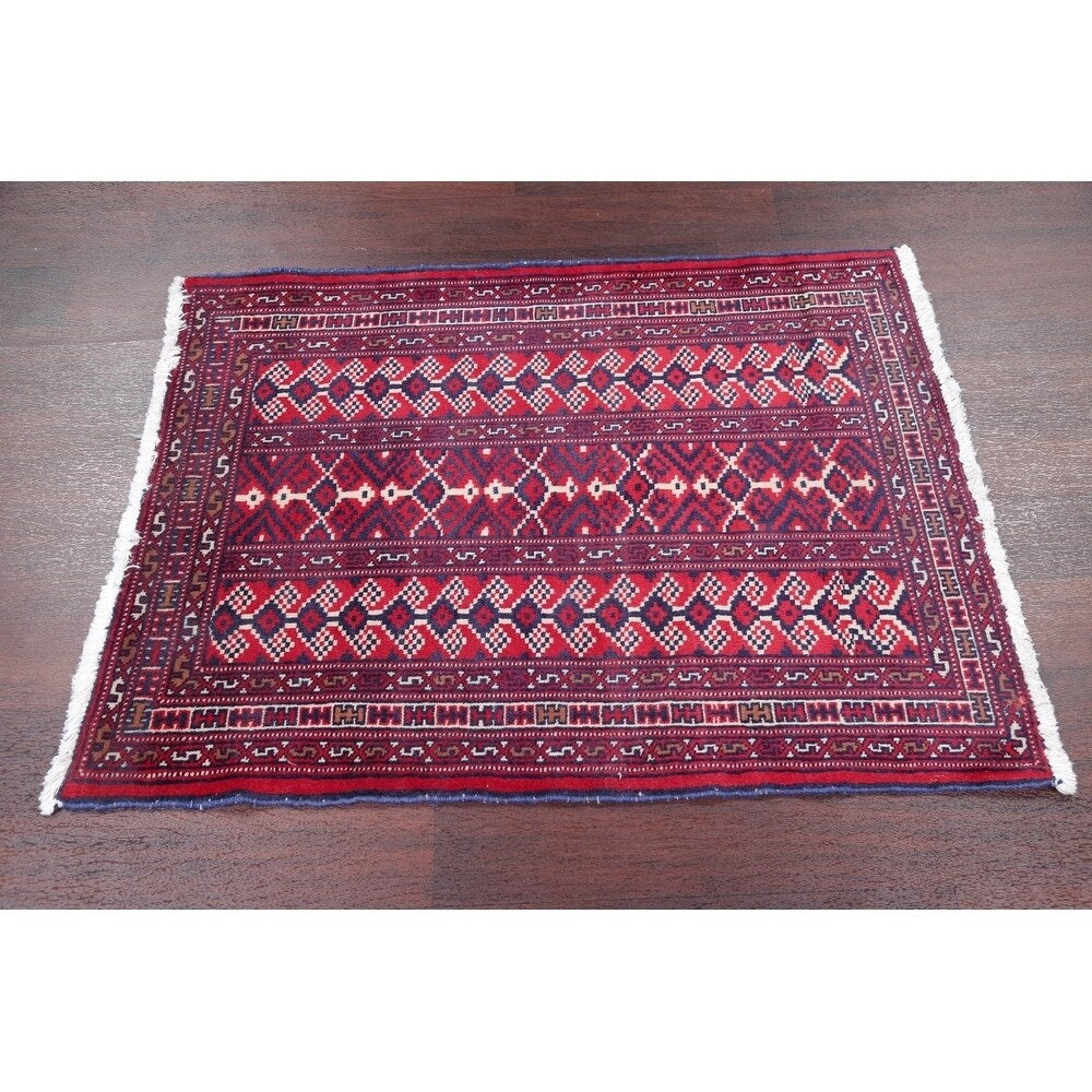 Balouch Geometric Hand-Knotted Wool Persian Oriental Area Rug - 3'7" x 2'9"
