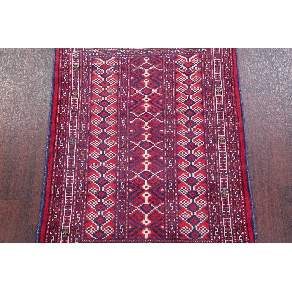 Balouch Geometric Hand-Knotted Wool Persian Oriental Area Rug - 3'7" x 2'9"