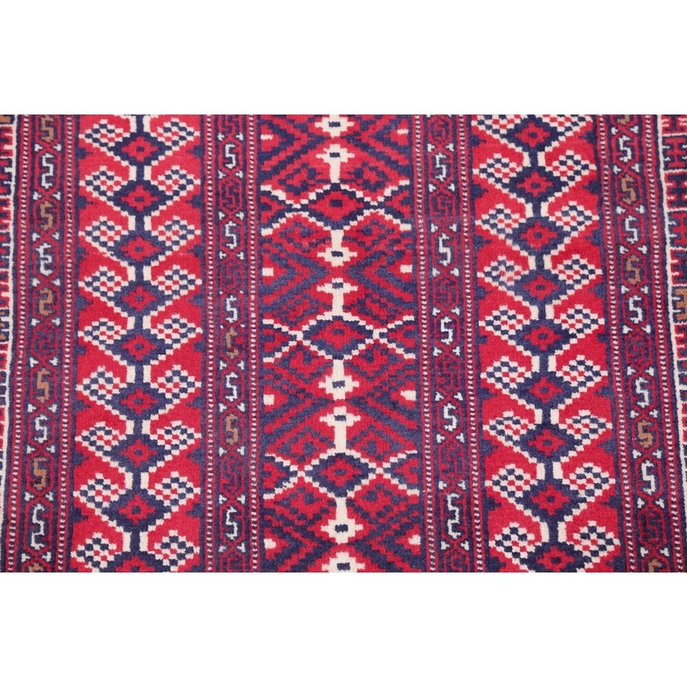 Balouch Geometric Hand-Knotted Wool Persian Oriental Area Rug - 3'7" x 2'9"