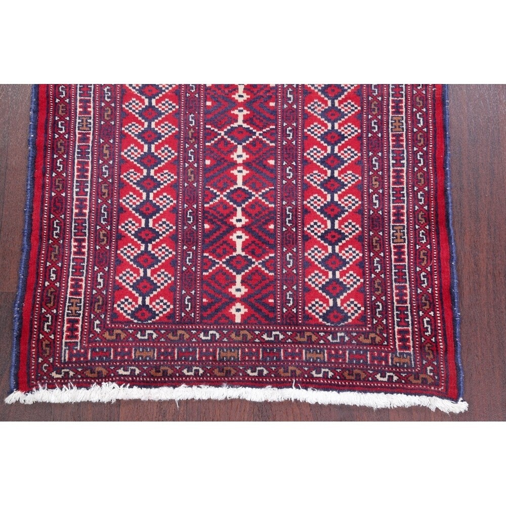 Balouch Geometric Hand-Knotted Wool Persian Oriental Area Rug - 3'7" x 2'9"