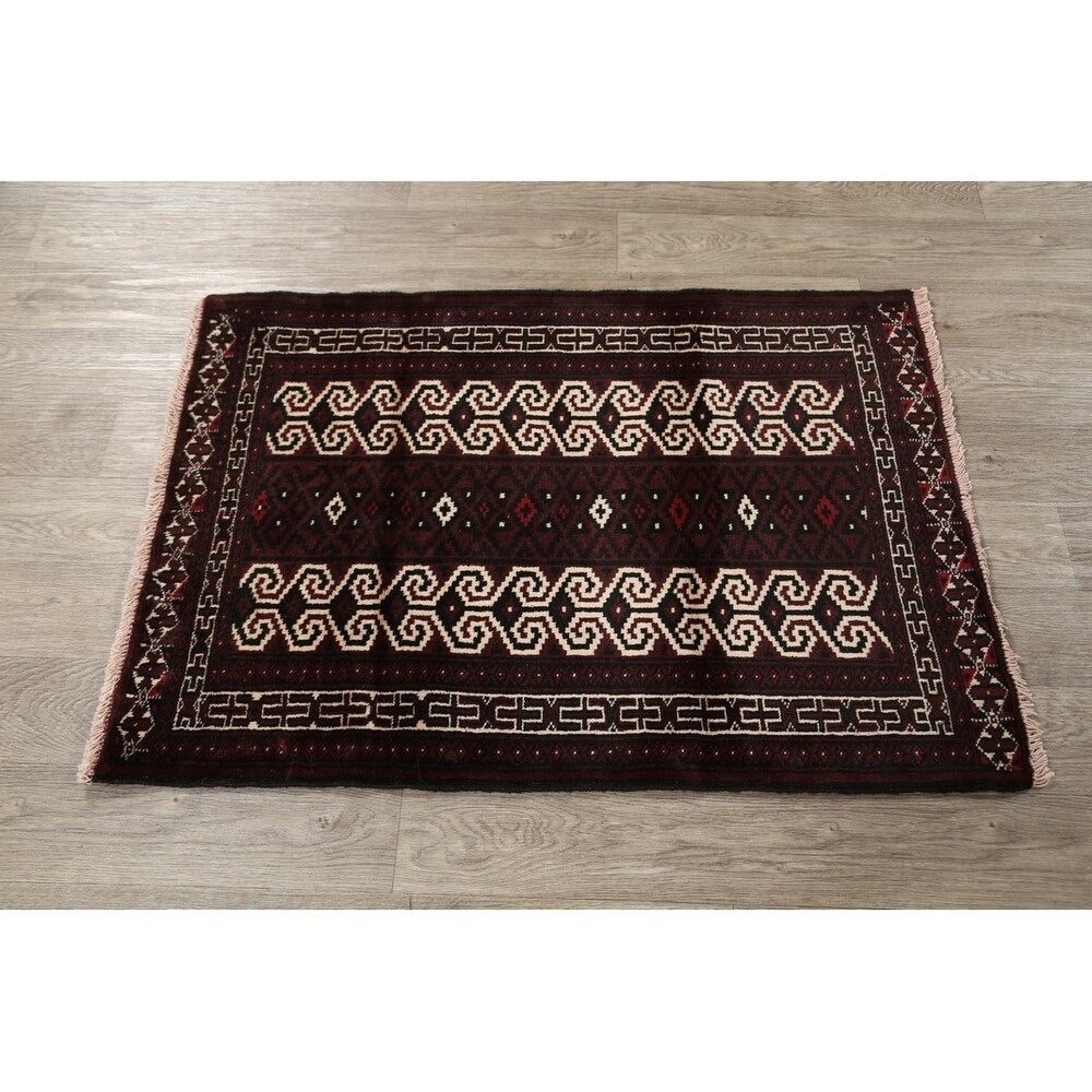 Balouch Hand Knotted Woolen Persian Geometric Area Rug - 3'9" x 2'8"