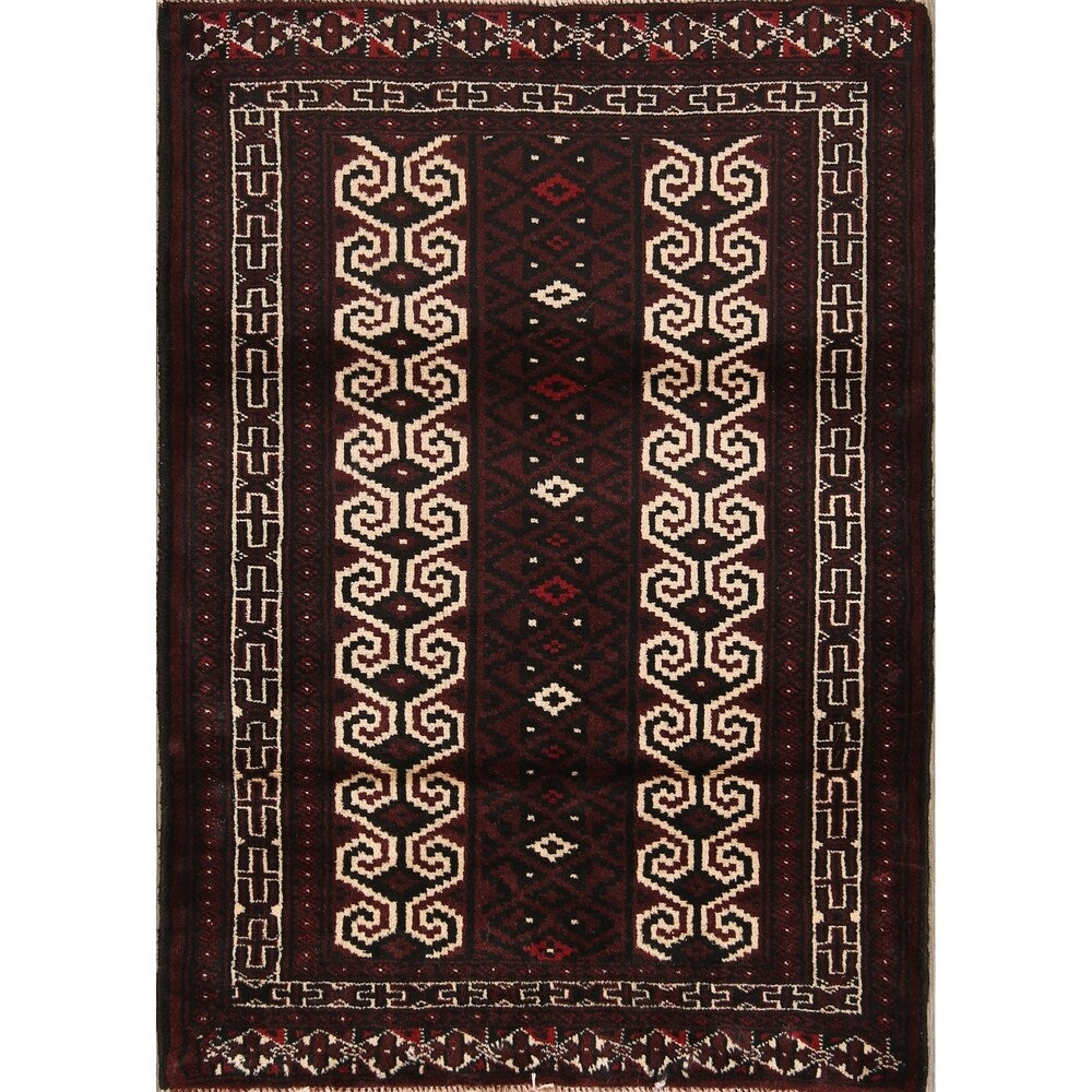 Balouch Hand Knotted Woolen Persian Geometric Area Rug - 3'9" x 2'8"