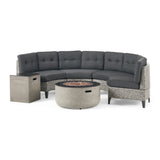 Baltaire Outdoor Round 4 Seater Wicker Sectional Set with Fire Pit and Tank Holder by Christopher Knight Home