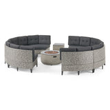Baltaire Outdoor Round 8 Seater Wicker Sectional Set with Fire Pit and Tank Holder by Christopher Knight Home