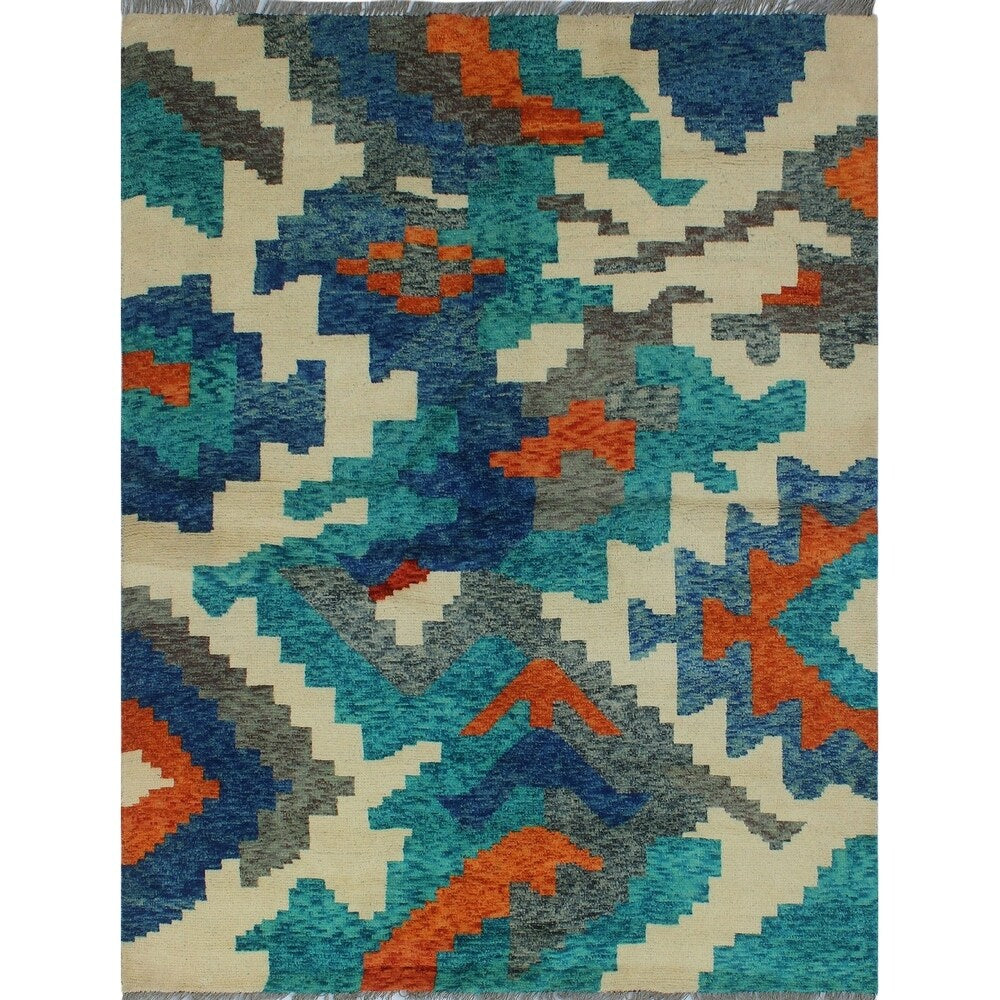 Noori Rug Balochi Adesola Teal Blue/Beige Rug - 4'11 x 6'6