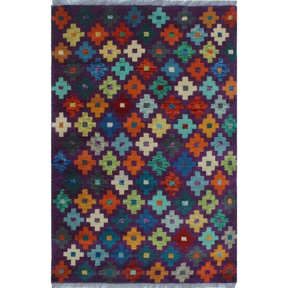 Noori Rug Balochi Okello Purple/Blue Rug - 3'3 x 4'10