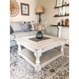 Baluster Leg Farmhouse 36 Inch Square Coffee Table With Storage Shelf