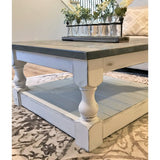 Baluster Leg Farmhouse 36 Inch Square Coffee Table With Storage Shelf