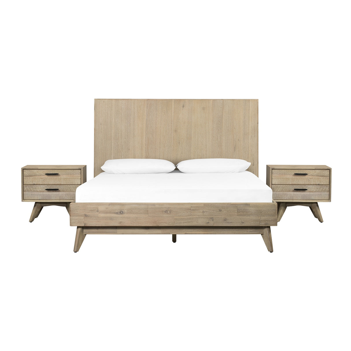 Baly Acacia Wood 3 Piece Platform Bedroom Set with 2 Nightstands