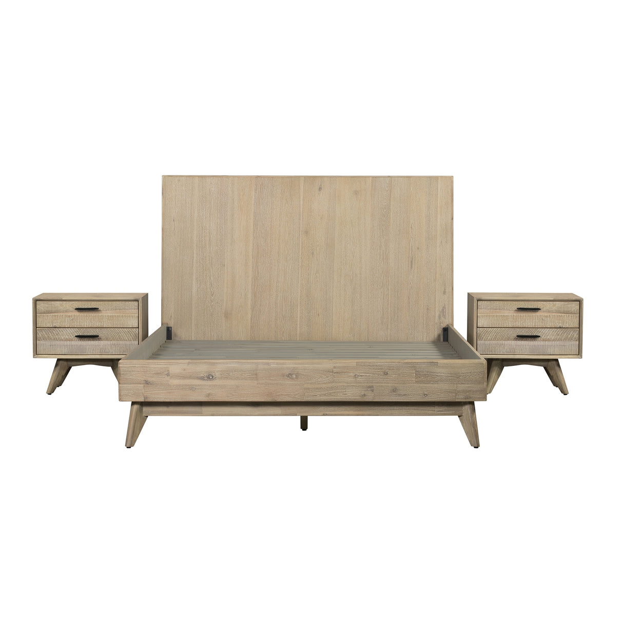 Baly Acacia Wood 3 Piece Platform Bedroom Set with 2 Nightstands