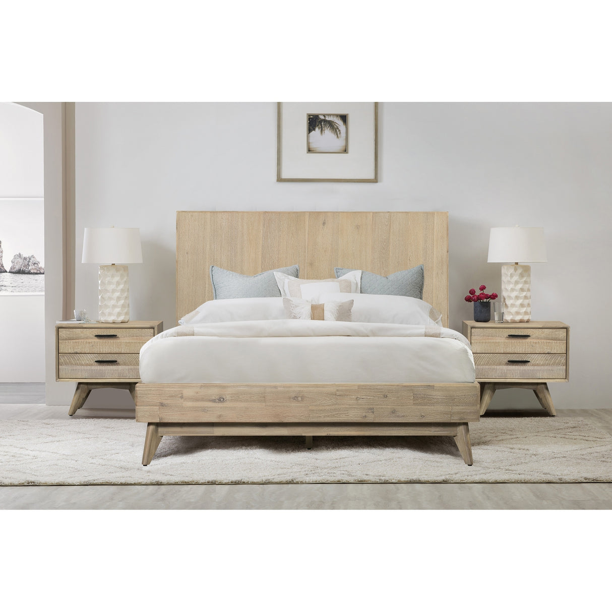 Baly Acacia Wood 3 Piece Platform Bedroom Set with 2 Nightstands