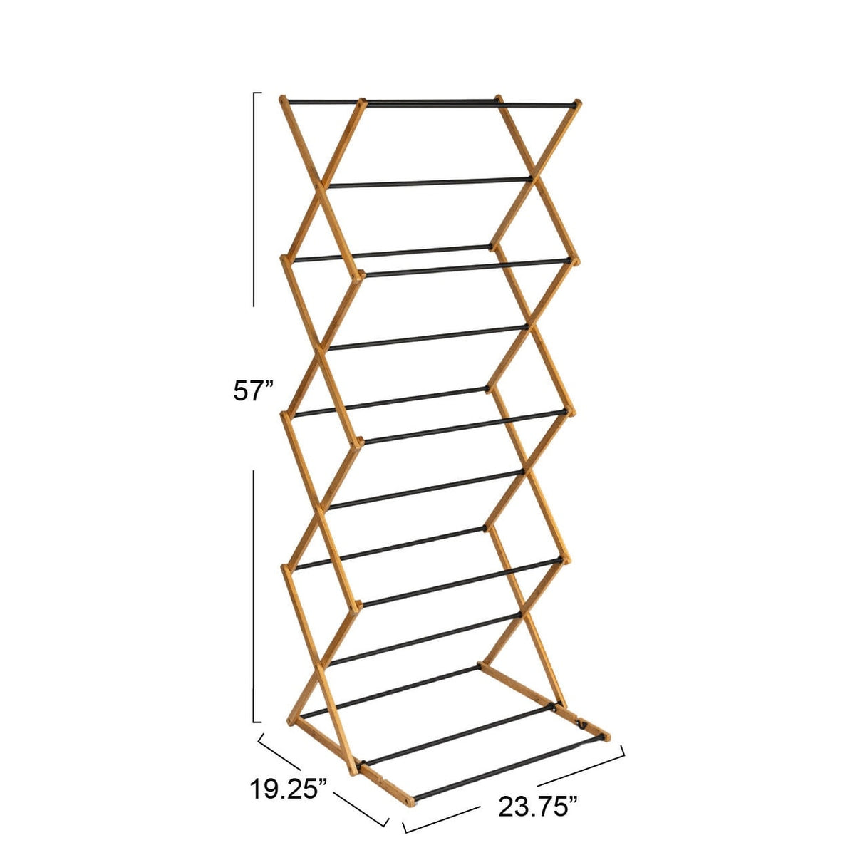 Household Essentials Bamboo Adjustable Folding Clothes Drying Rack with 16 Metal Dowels - 23.8"L x 19.3"W x 57.0"H