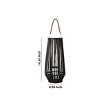 Bamboo Caged Glass Hurricane Lantern with Tapered Bottom, Small, Dark Brown