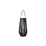 Bamboo Caged Glass Hurricane Lantern with Tapered Bottom, Small, Dark Brown