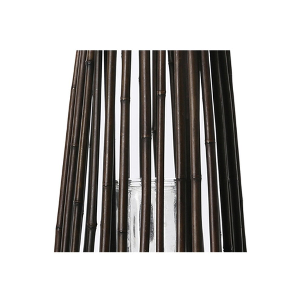 Bamboo Caged Glass Hurricane Lantern with Tapered Bottom, Small, Dark Brown