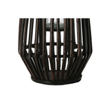 Bamboo Caged Glass Hurricane Lantern with Tapered Bottom, Small, Dark Brown