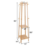 Bamboo Coat Hat Rack Free Clothes stand Standing with 3 Shelves 8 Hooks