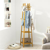 Bamboo Coat Hat Rack Free Clothes stand Standing with 3 Shelves 8 Hooks