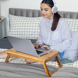 Bamboo Laptop Desk Adjustable Folding Bed Tray w/Drawer