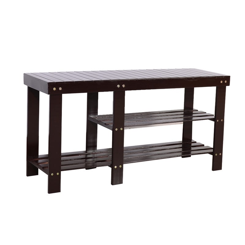 Bamboo Shoe Rack Bench 3-Tier Entryway Storage Organizer Shelf with Seat for Boots