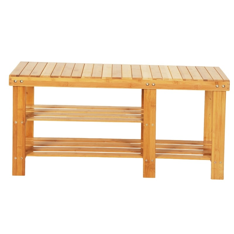 Bamboo Shoe Rack Bench 3-Tier Entryway Storage Organizer Shelf with Seat for Boots