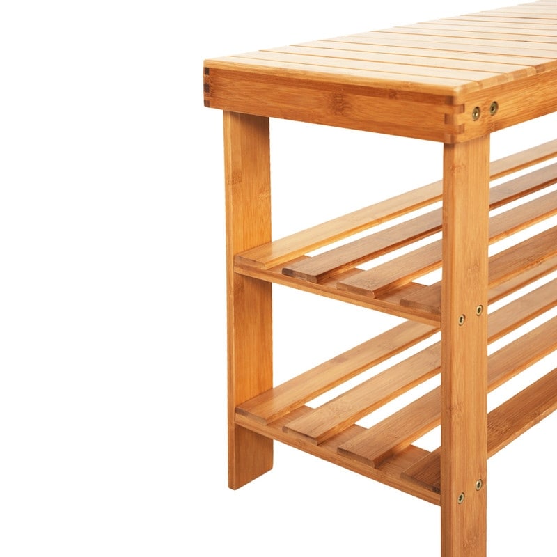Bamboo Shoe Rack Bench 3-Tier Entryway Storage Organizer Shelf with Seat for Boots