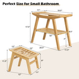 Bamboo Shower Seat Bench w/Underneath Storage Shelf, Spa Bath Seat