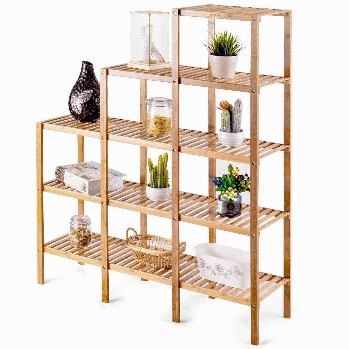 Bamboo Wood 5-Tier Versatile Bookcase Plant Stand Storage Rack - 45.5" x 12.5" x 55.5" (L x W x H)