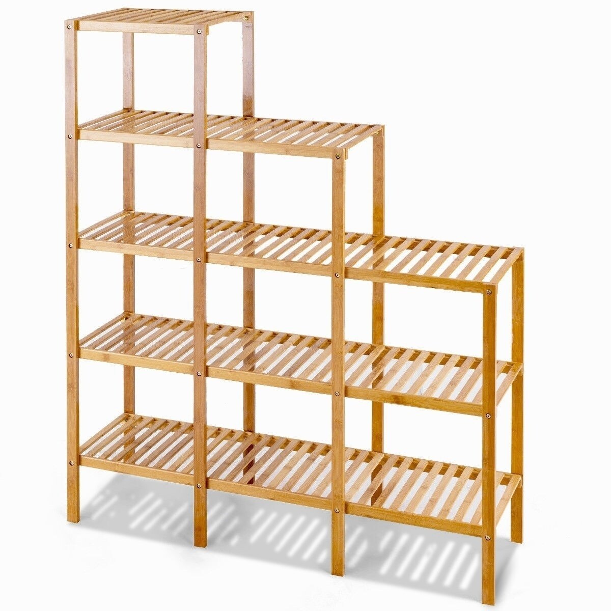 Bamboo Wood 5-Tier Versatile Bookcase Plant Stand Storage Rack - 45.5" x 12.5" x 55.5" (L x W x H)