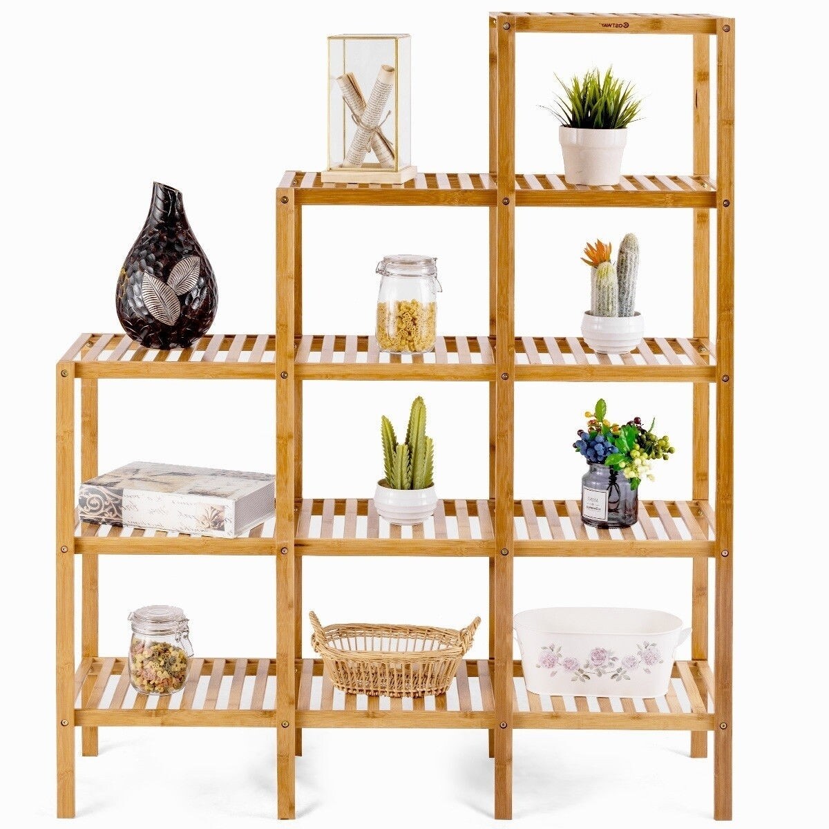 Bamboo Wood 5-Tier Versatile Bookcase Plant Stand Storage Rack - 45.5" x 12.5" x 55.5" (L x W x H)