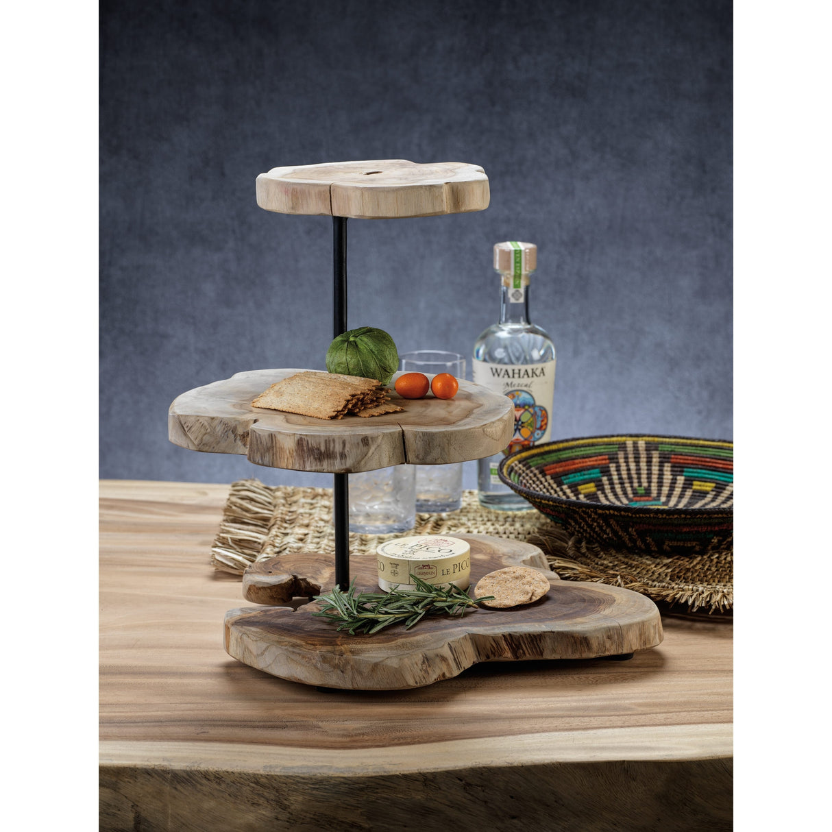 Banda 3-Tier Teak Root Serving Tray
