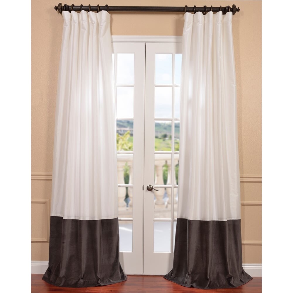 Exclusive Fabrics Eggshell Taffeta and Velvet Banded Curtain Panel - 4