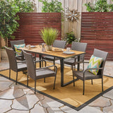 Banner Outdoor 6-Seater Rectangular Acacia Wood and Wicker Dining Set by Christopher Knight Home
