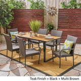 Banner Outdoor 6-Seater Rectangular Acacia Wood and Wicker Dining Set by Christopher Knight Home