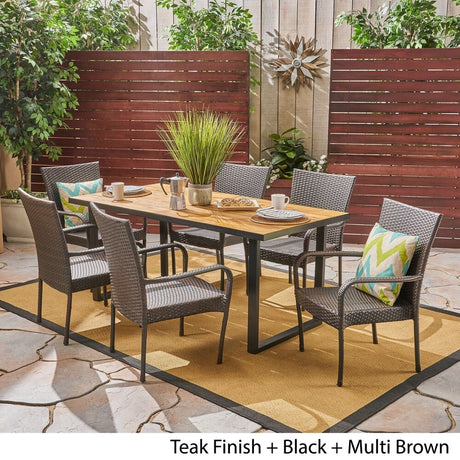 Banner Outdoor 6-Seater Rectangular Acacia Wood and Wicker Dining Set by Christopher Knight Home