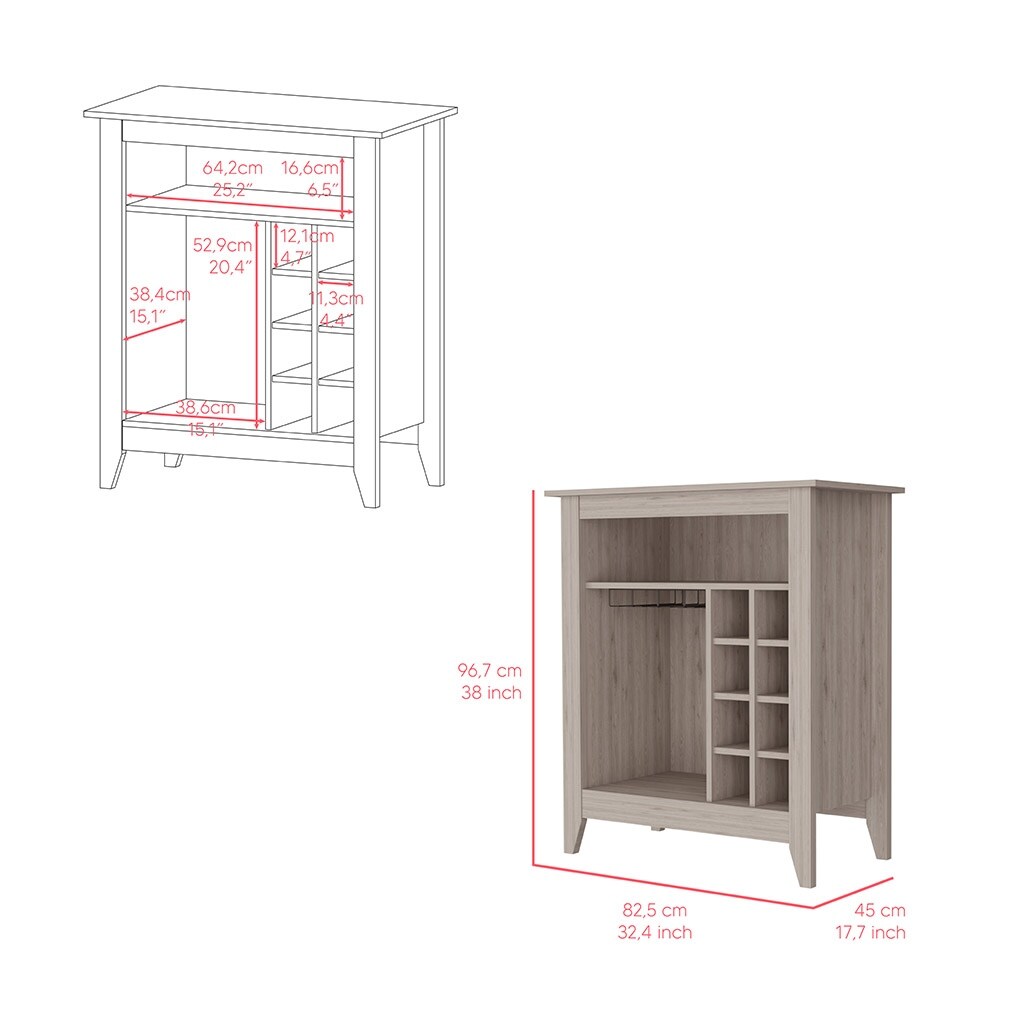 Bar Cabinet Castle, One Open Shelf, Six Wine Cubbies, Light Gray Finish,High quality and durable